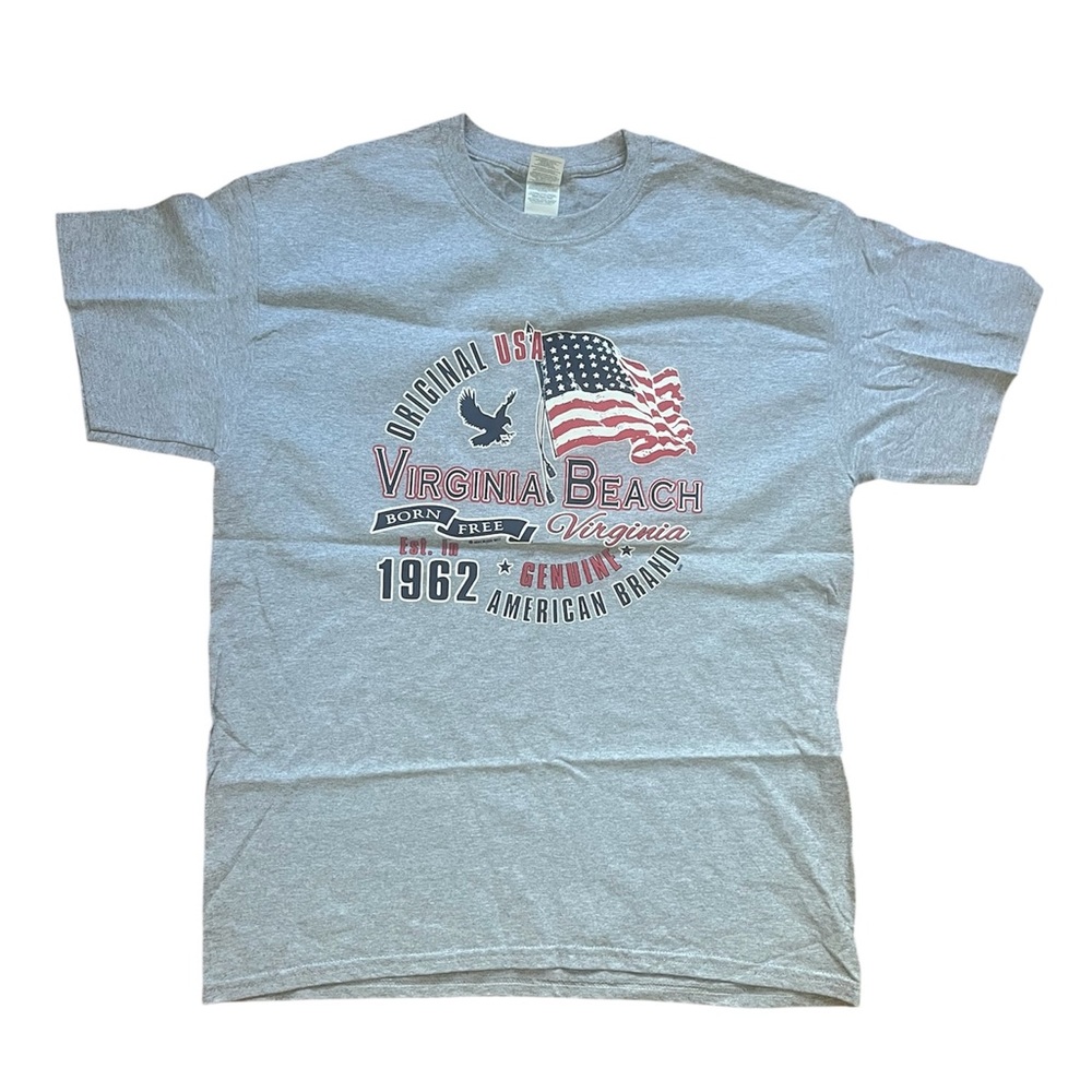 Virginia Beach USA Graphic T-Shirt Mens Large Gray Gildan Ultra Cotton Patriotic